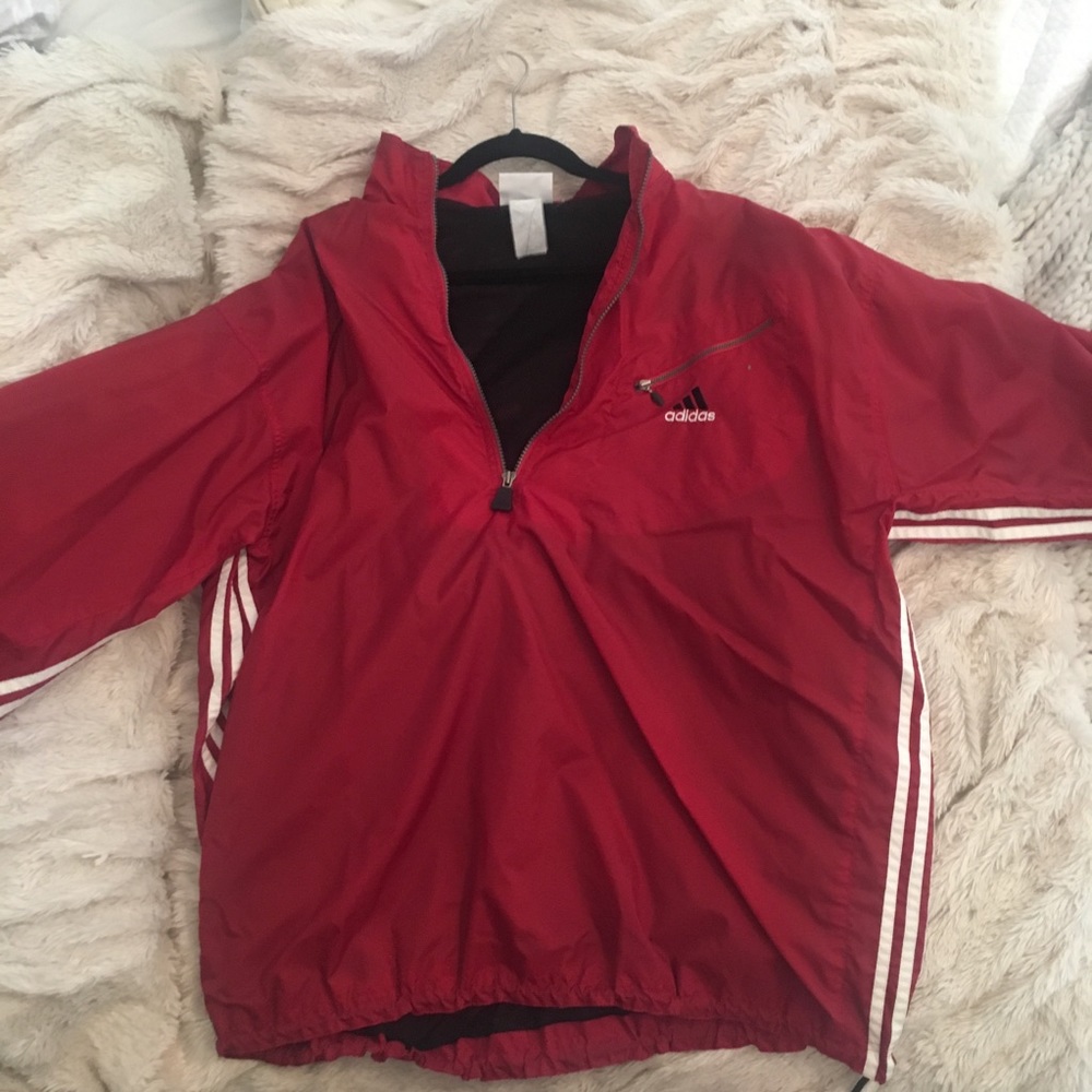 Vintage Adidas red quarter-zip windbreaker